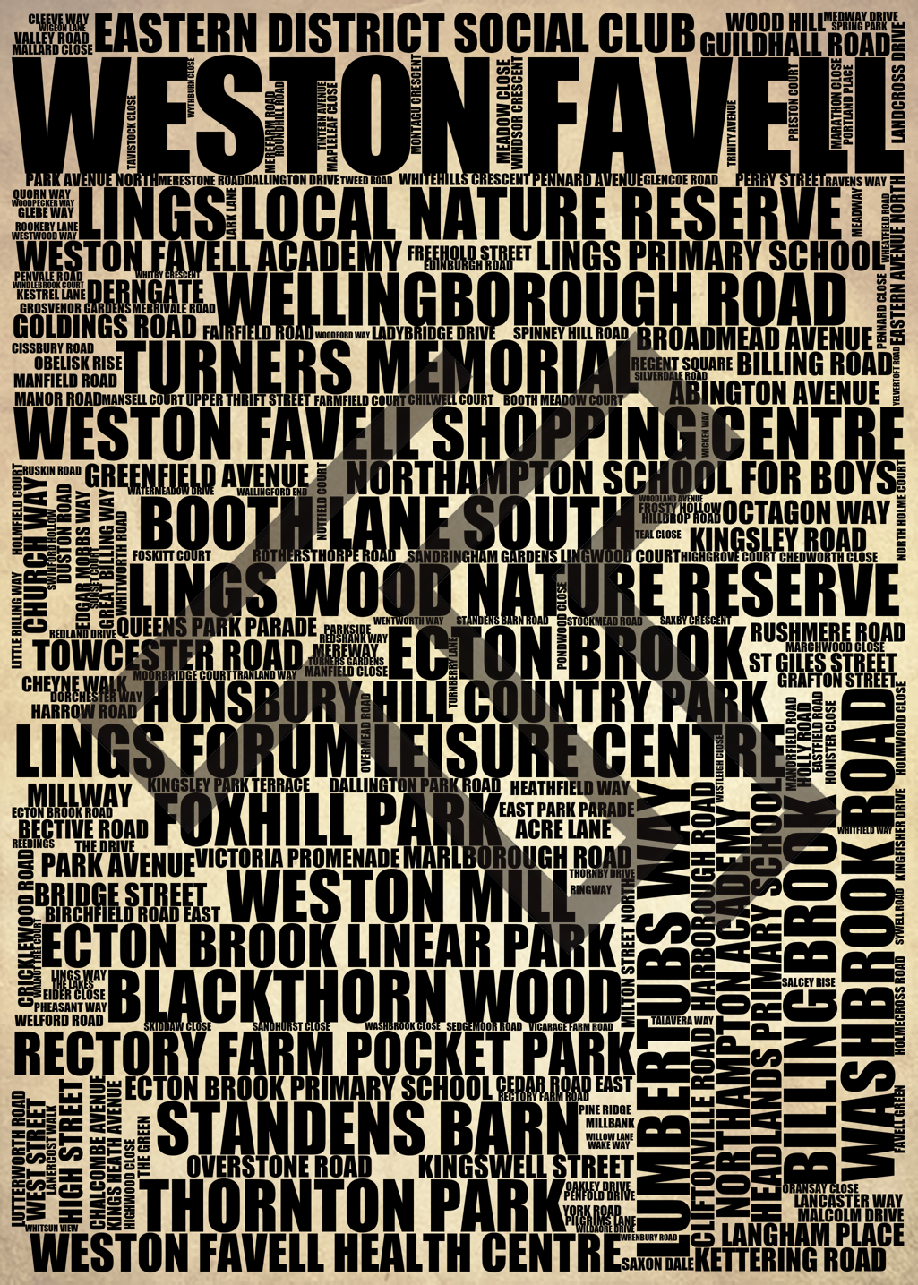 Weston Favell - Premium Typographic Word Cloud Prints, Posters & Gifts