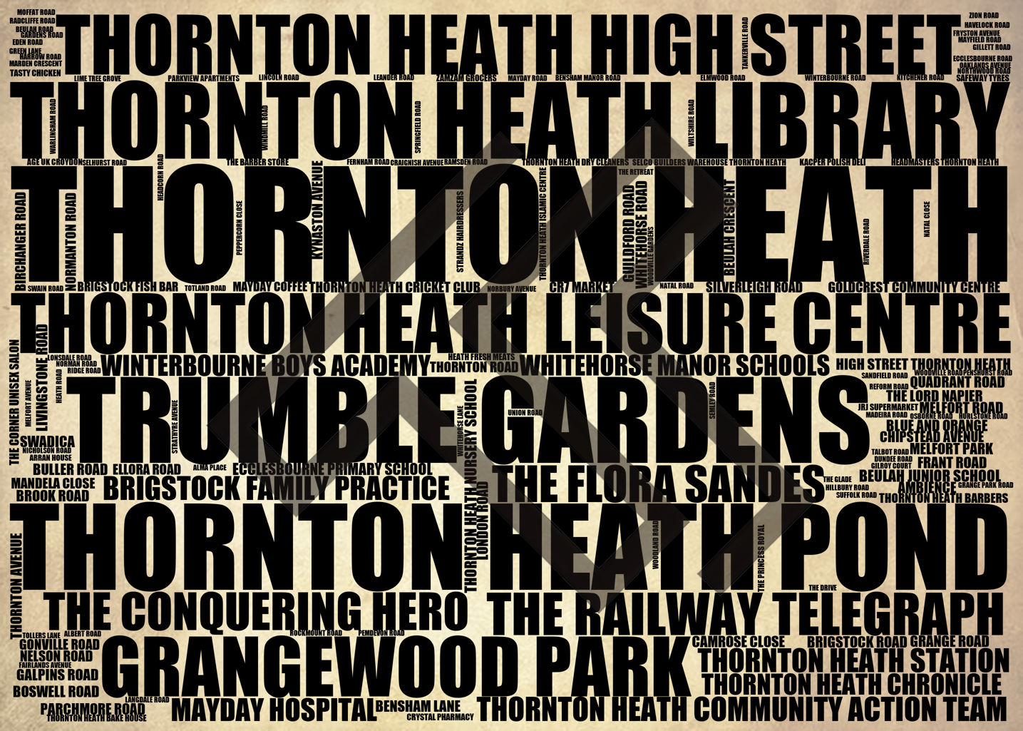 Thornton Heath - Premium Typographic Word Cloud Prints, Posters & Gifts