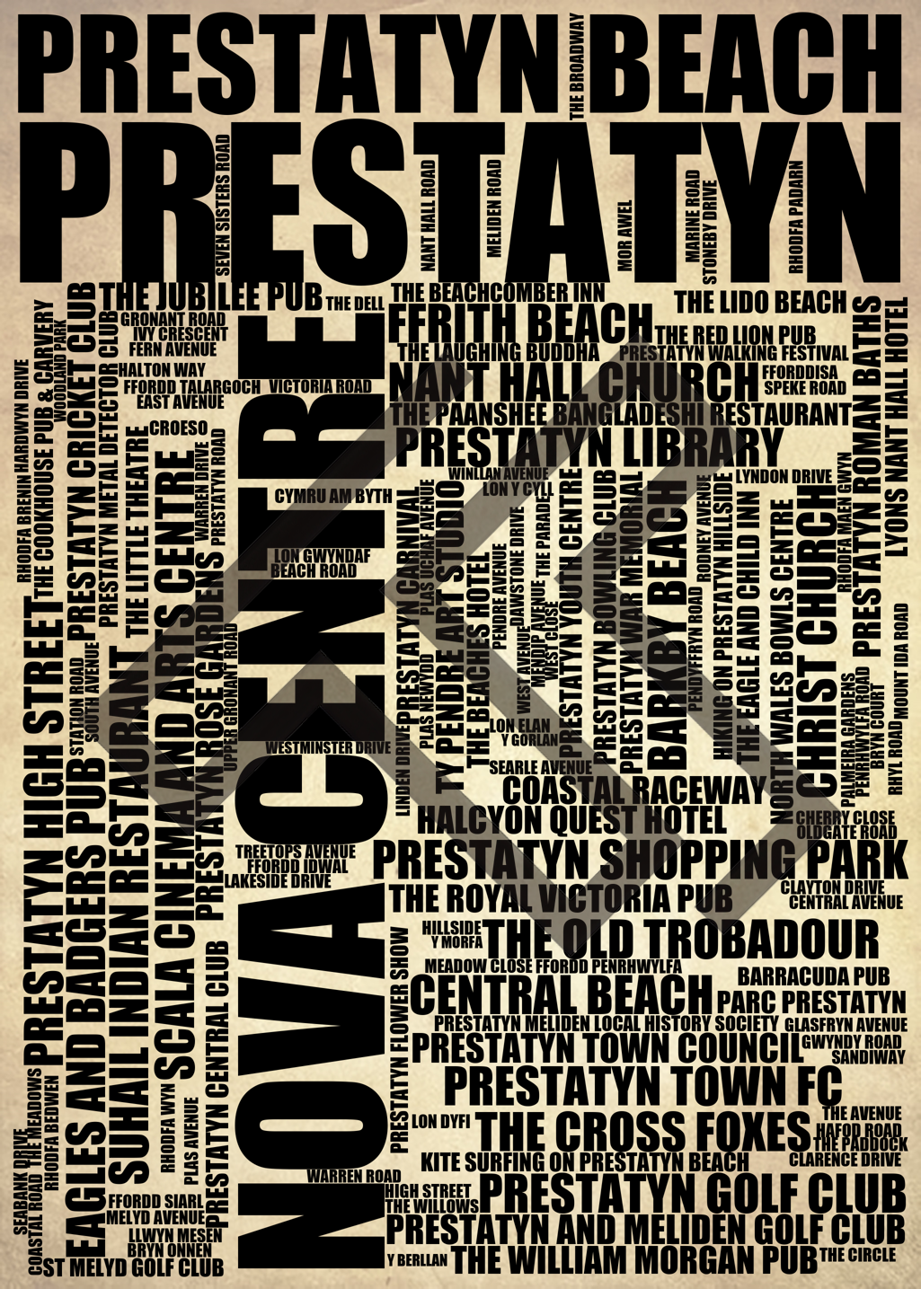 Prestatyn - Premium Typographic Word Cloud Prints, Posters & Gifts