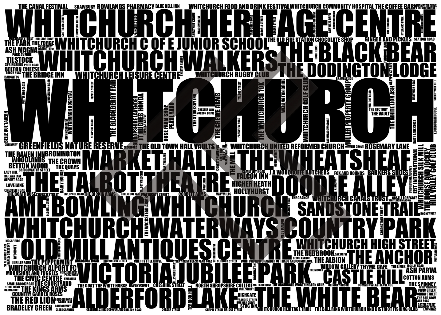 Whitchurch - Premium Typographic Word Cloud Prints, Posters & Gifts