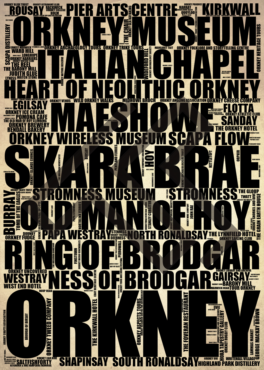 Orkney - Premium Typographic Word Cloud Prints, Posters & Gifts