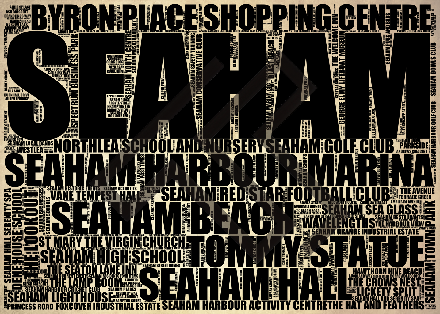 Seaham - Premium Typographic Word Cloud Prints, Posters & Gifts