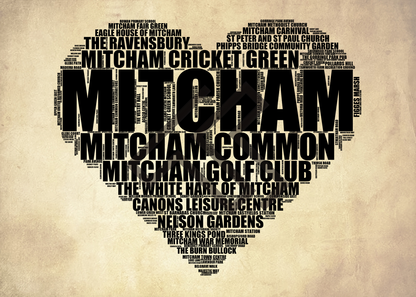 Mitcham - Premium Typographic Word Cloud Prints, Posters & Gifts