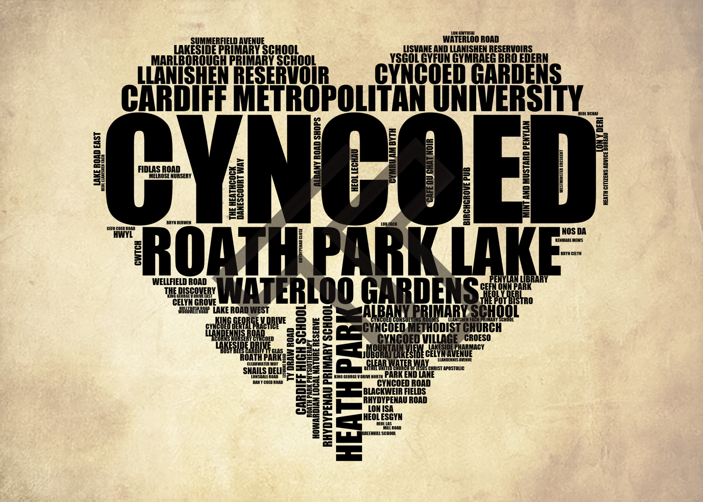 Cyncoed - Premium Typographic Word Cloud Prints, Posters & Gifts