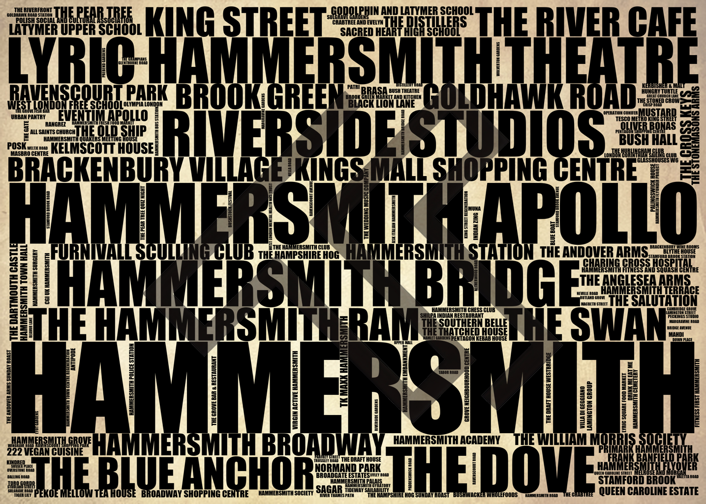 Hammersmith - Premium Typographic Word Cloud Prints, Posters & Gifts