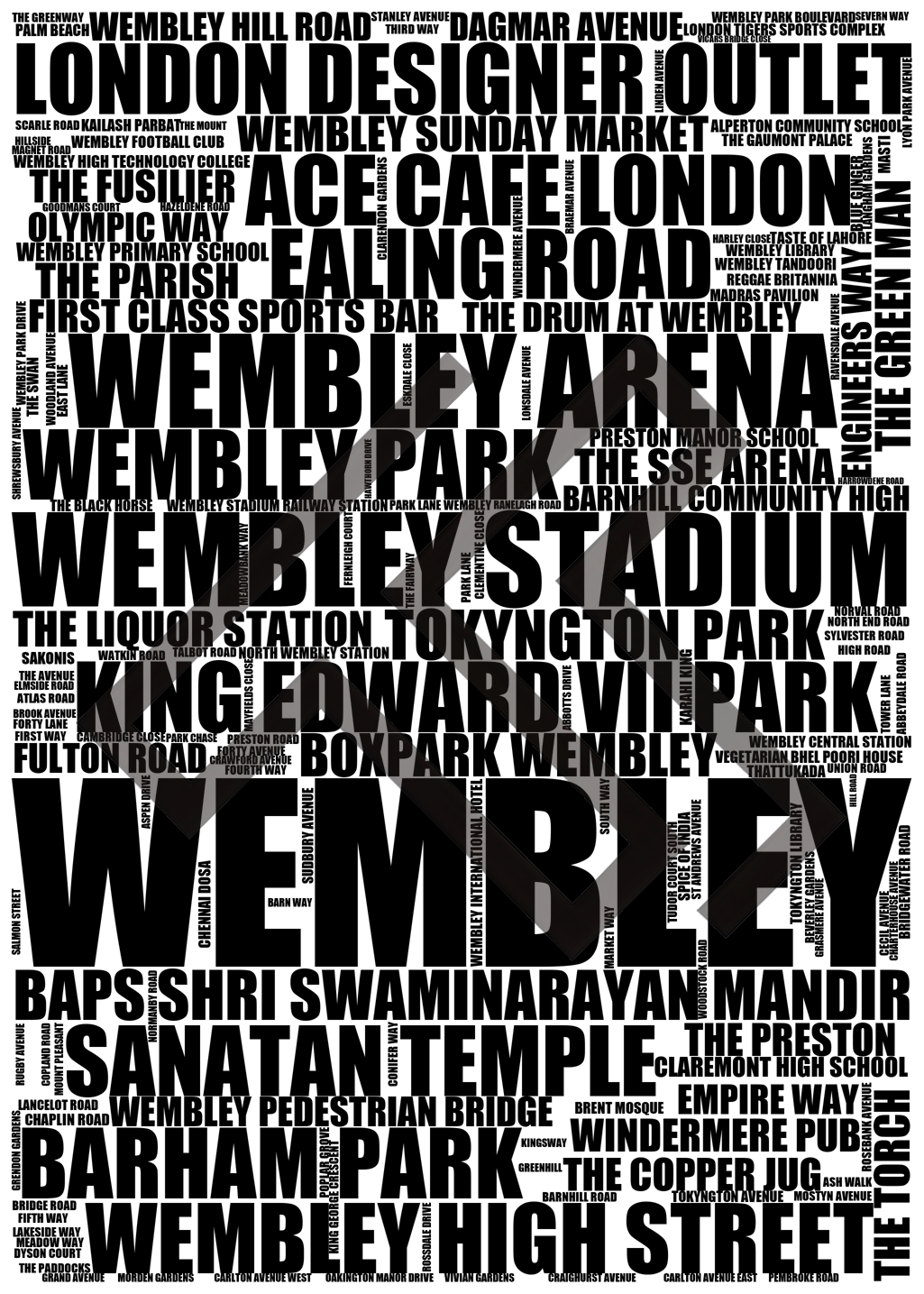 Wembley - Premium Typographic Word Cloud Prints, Posters & Gifts