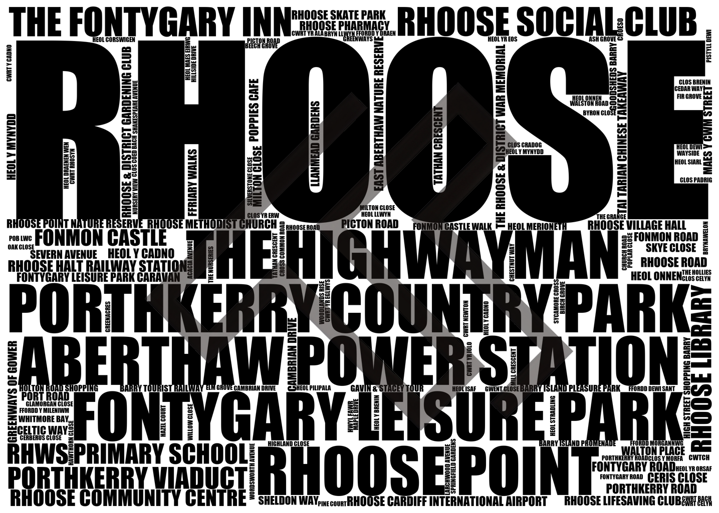 Rhoose - Premium Typographic Word Cloud Prints, Posters & Gifts