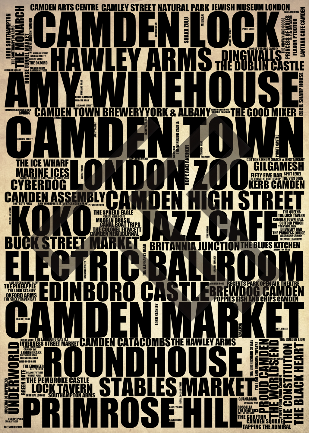 Camden Town - Premium Typographic Word Cloud Prints, Posters & Gifts