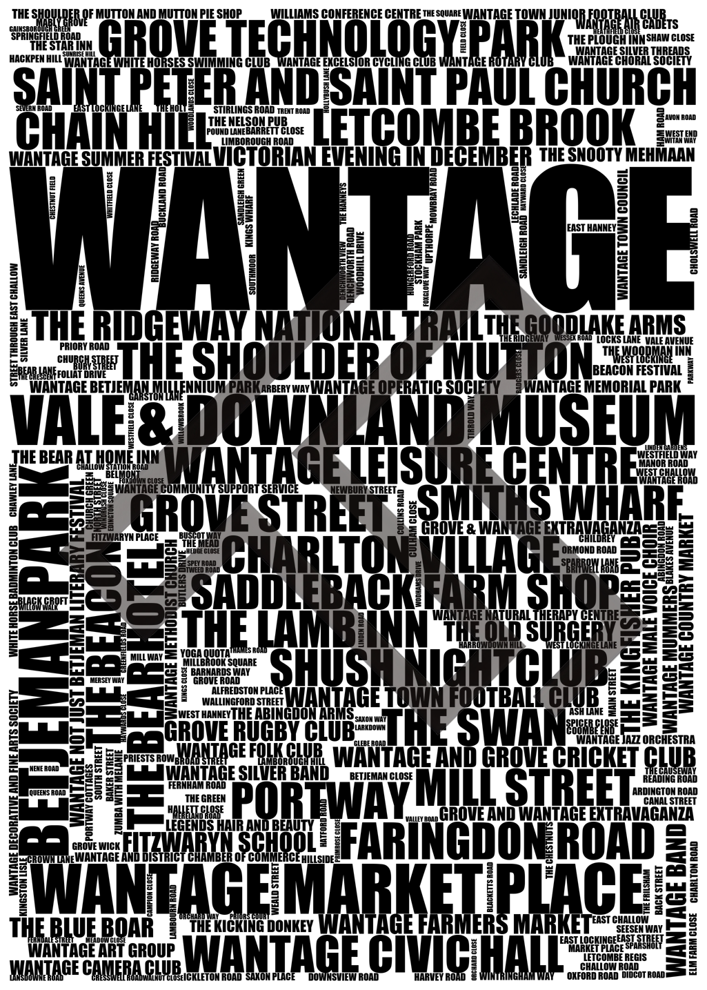 Wantage - Premium Typographic Word Cloud Prints, Posters & Gifts