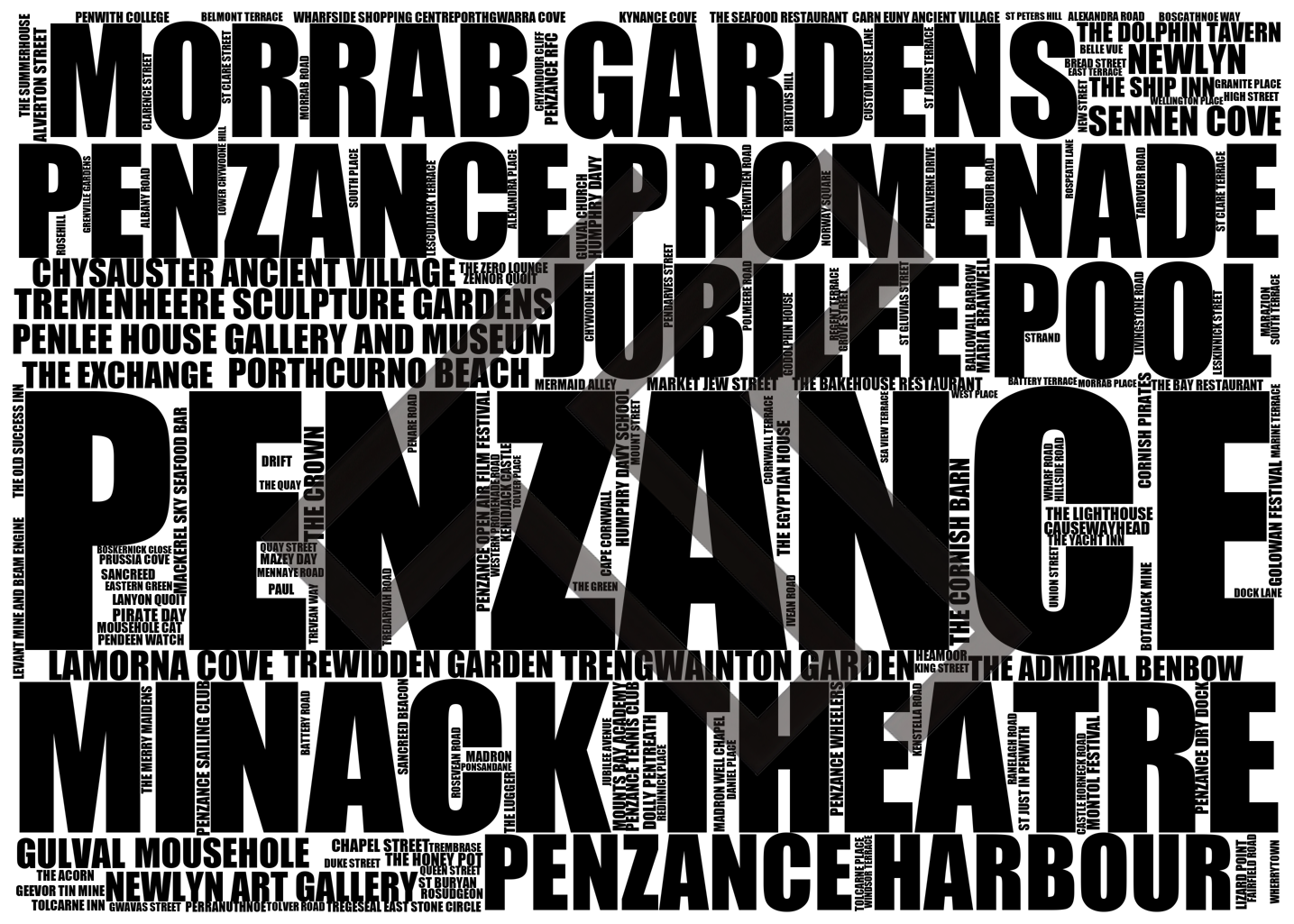 Penzance - Premium Typographic Word Cloud Prints, Posters & Gifts