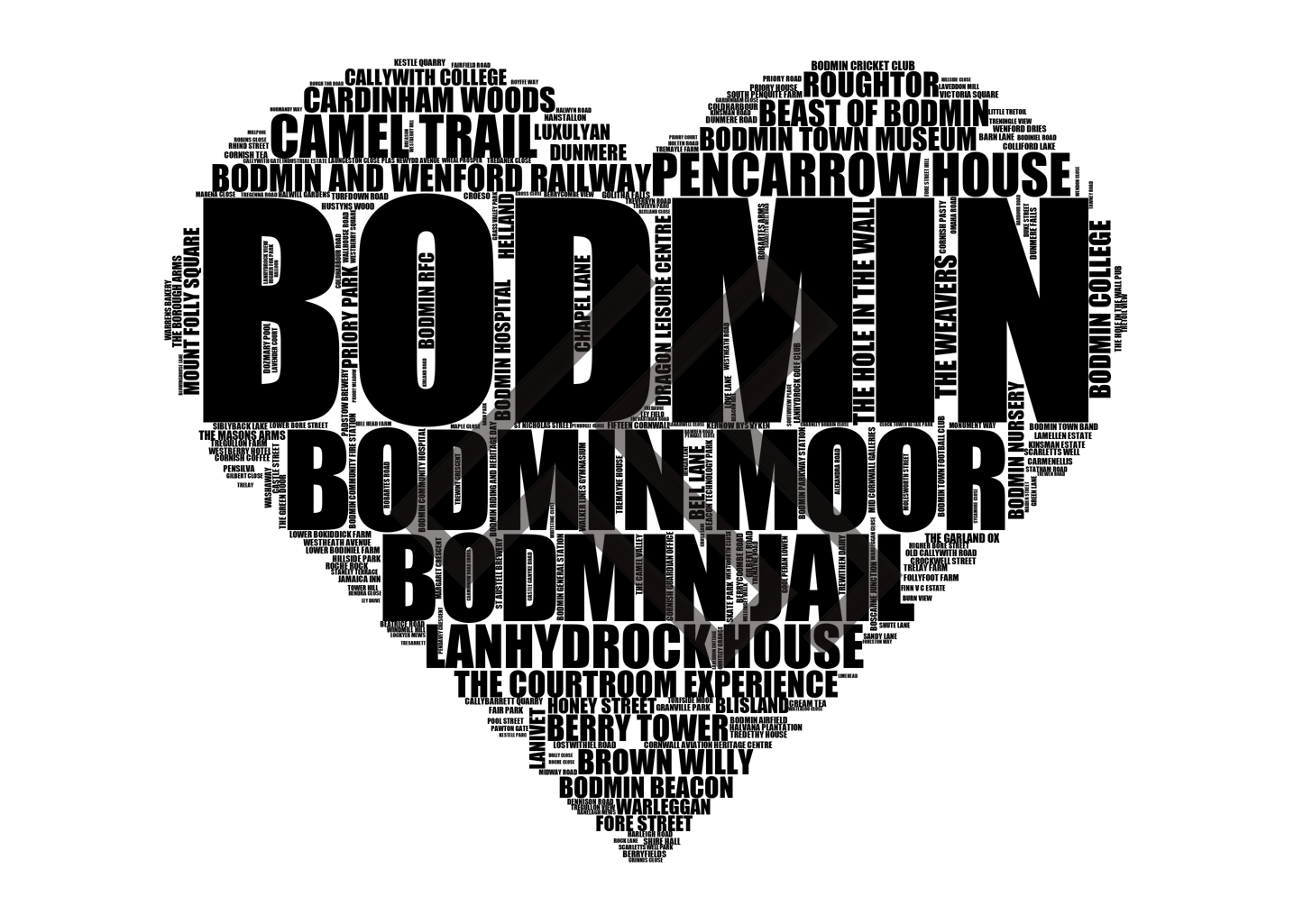 Bodmin - Premium Typographic Word Cloud Prints, Posters & Gifts