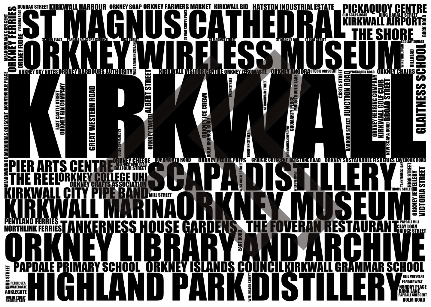 Kirkwall - Premium Typographic Word Cloud Prints, Posters & Gifts