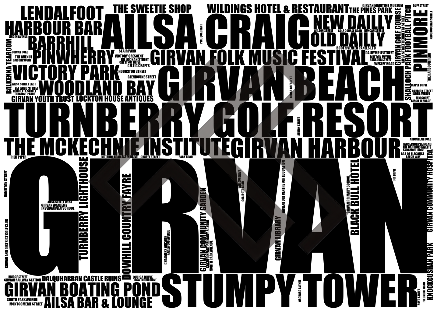 Girvan - Premium Typographic Word Cloud Prints, Posters & Gifts