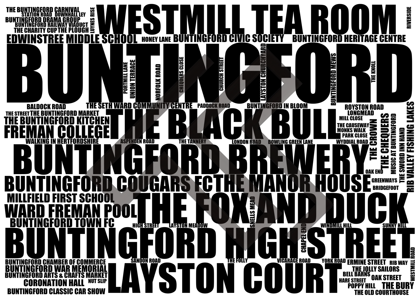Buntingford - Premium Typographic Word Cloud Prints, Posters & Gifts