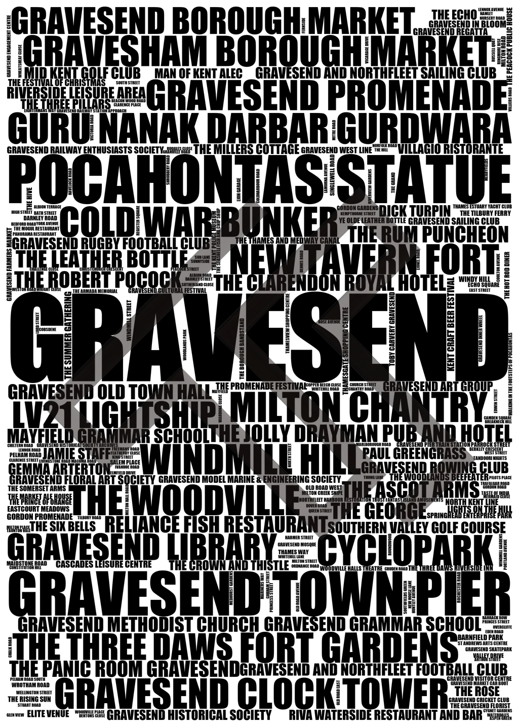 Gravesend - Premium Typographic Word Cloud Prints, Posters & Gifts