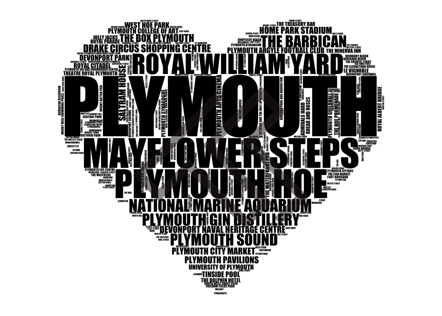 Plymouth - Premium Typographic Word Cloud Prints, Posters & Gifts