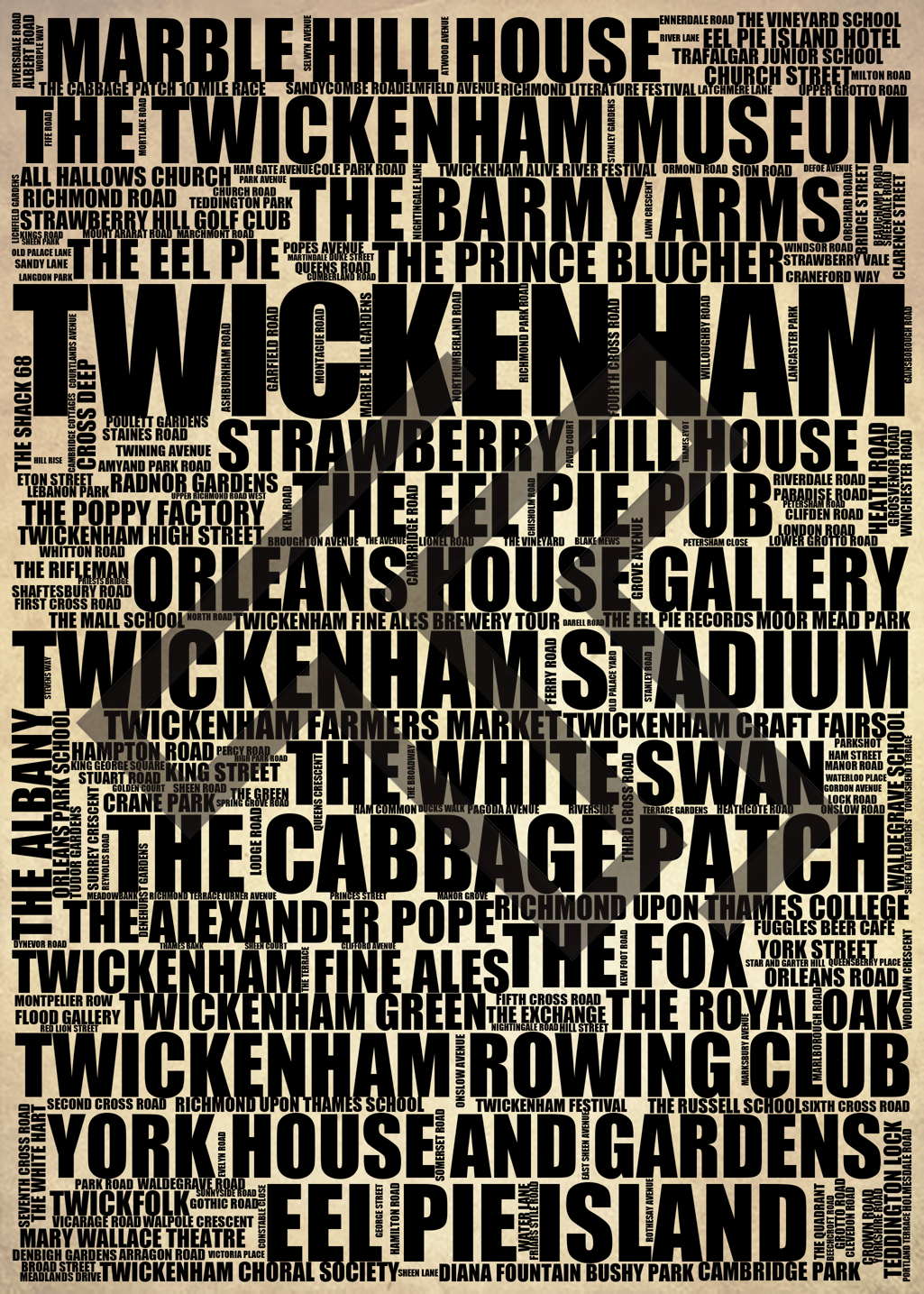 Twickenham - Premium Typographic Word Cloud Prints, Posters & Gifts