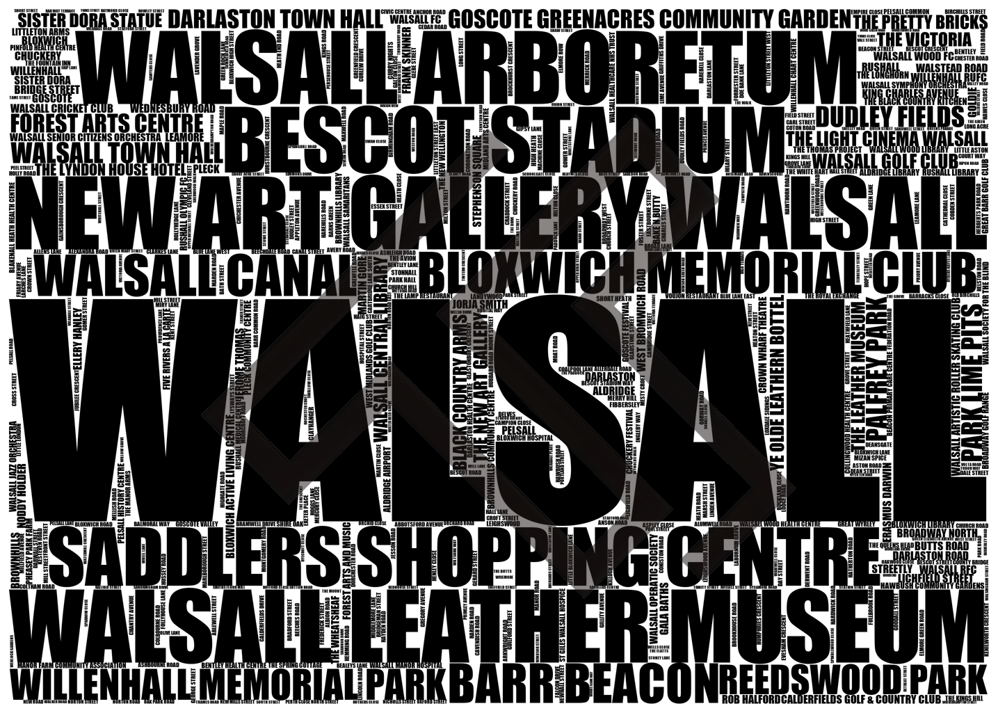 Walsall - Premium Typographic Word Cloud Prints, Posters & Gifts