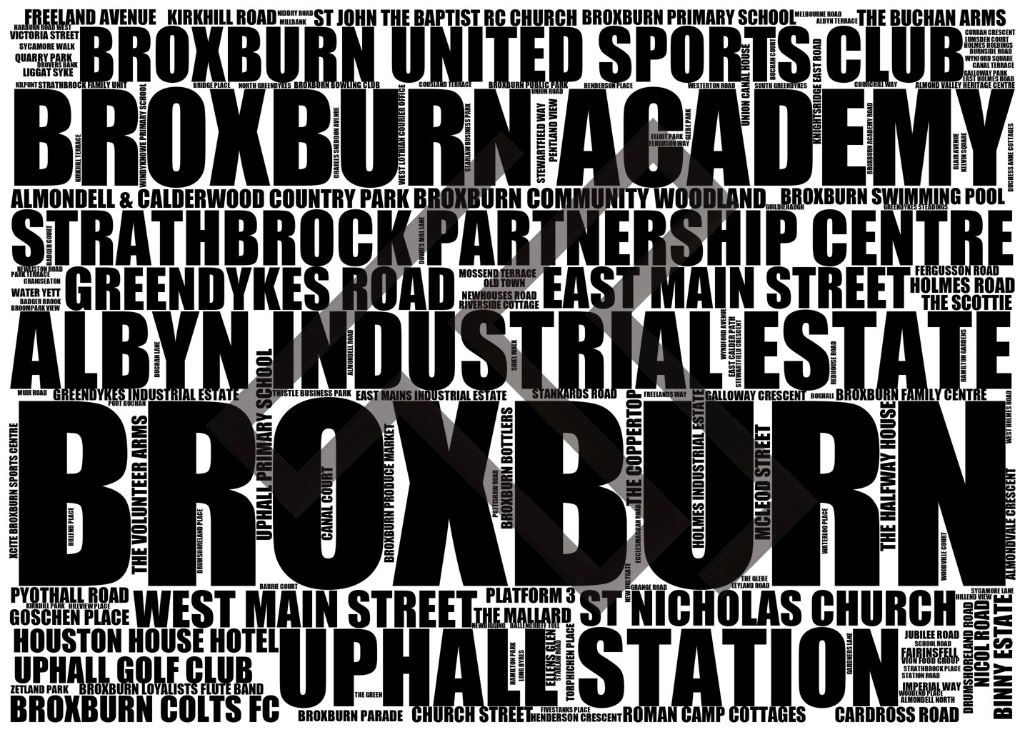 Broxburn - Premium Typographic Word Cloud Prints, Posters & Gifts