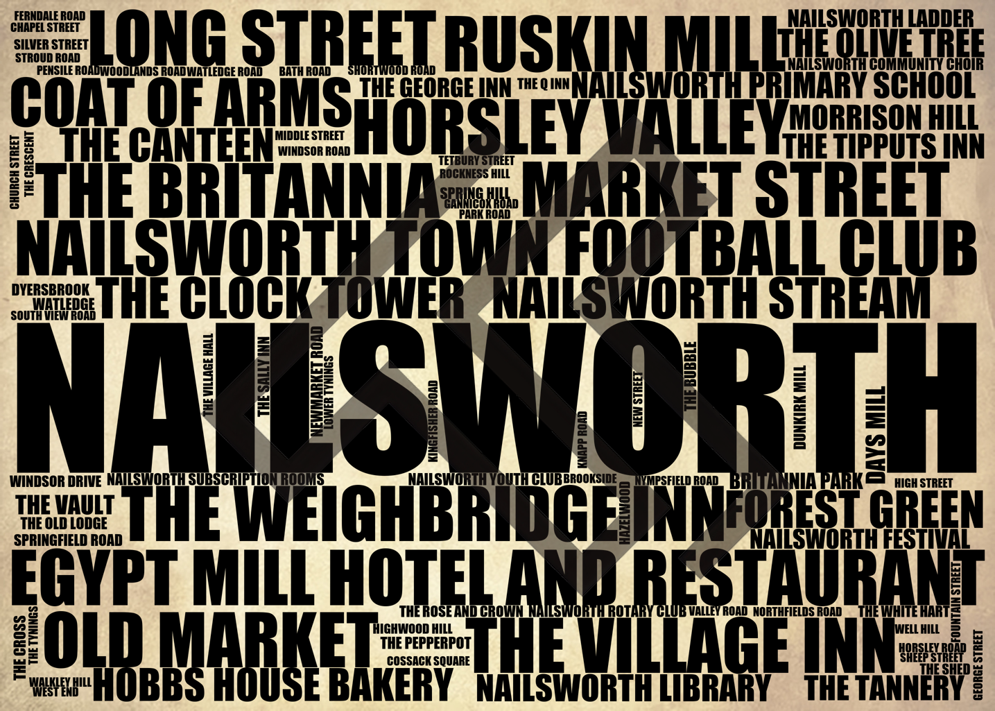 Nailsworth - Premium Typographic Word Cloud Prints, Posters & Gifts