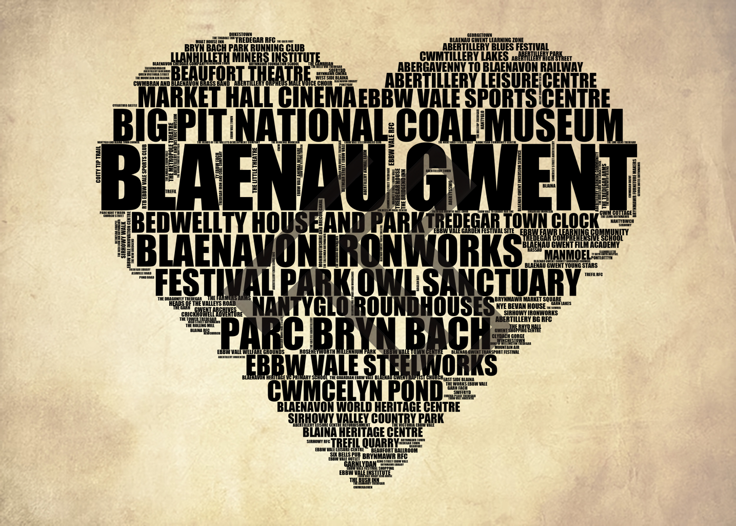 Blaenau Gwent - Premium Typographic Word Cloud Prints, Posters & Gifts