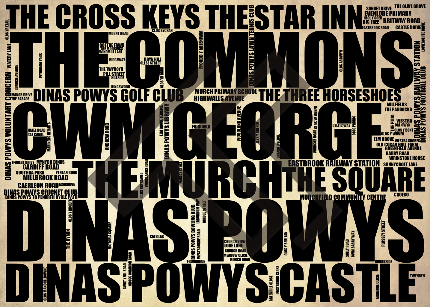 Dinas Powys - Premium Typographic Word Cloud Prints, Posters & Gifts