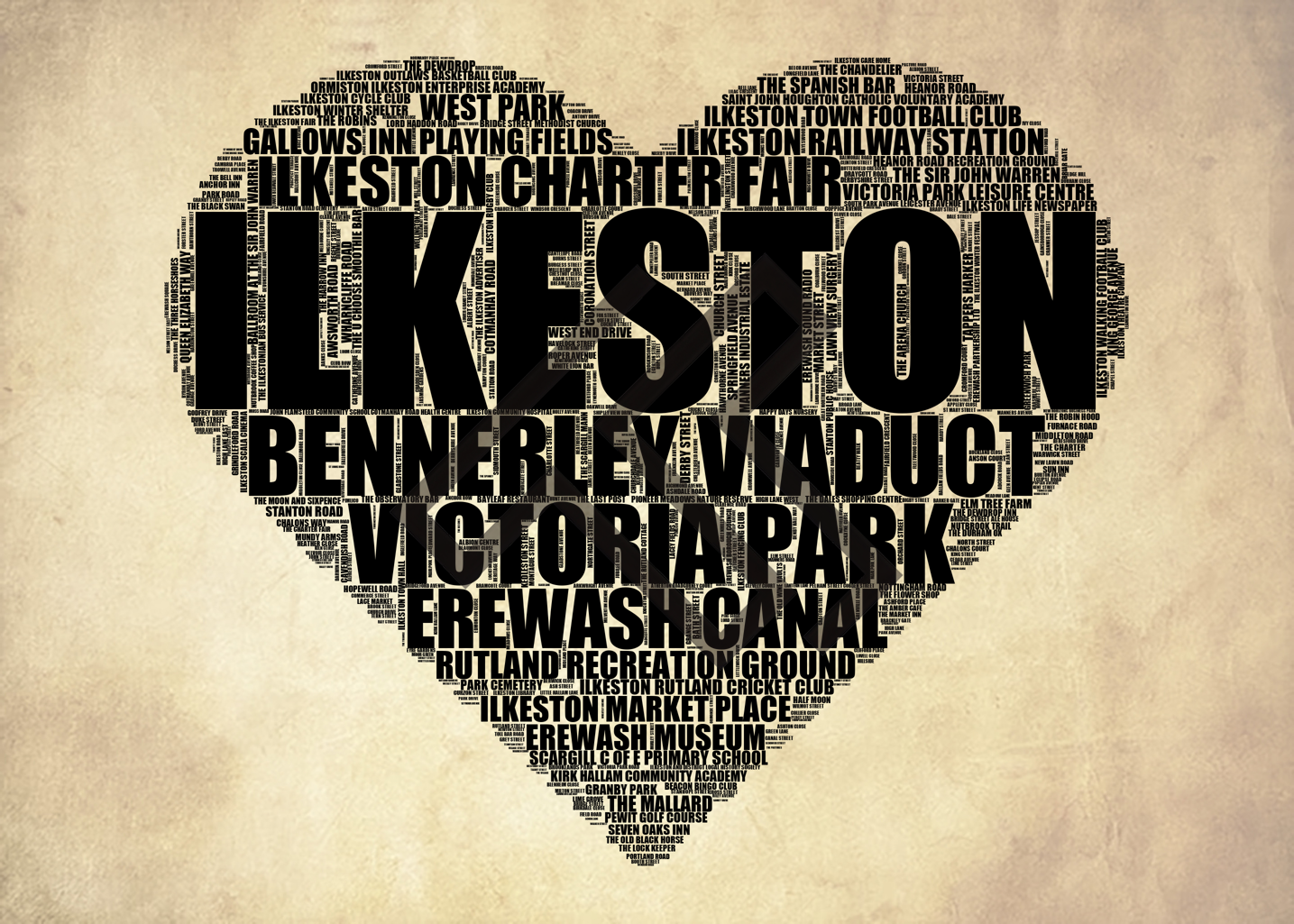 Ilkeston - Premium Typographic Word Cloud Prints, Posters & Gifts