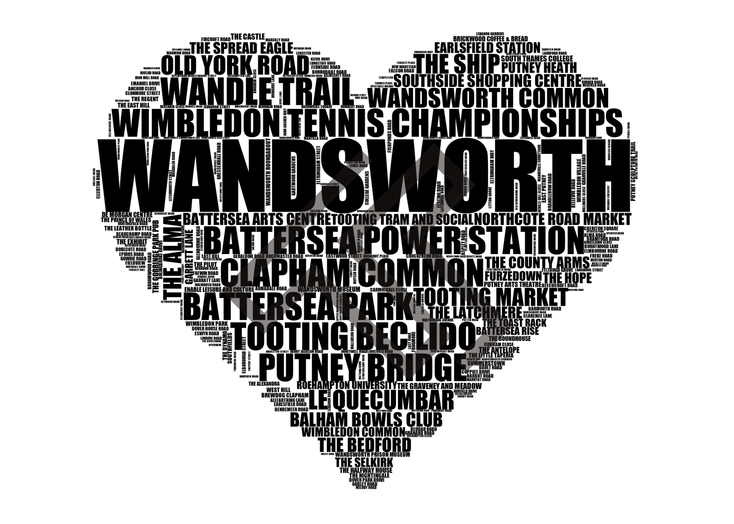 Wandsworth - Premium Typographic Word Cloud Prints, Posters & Gifts