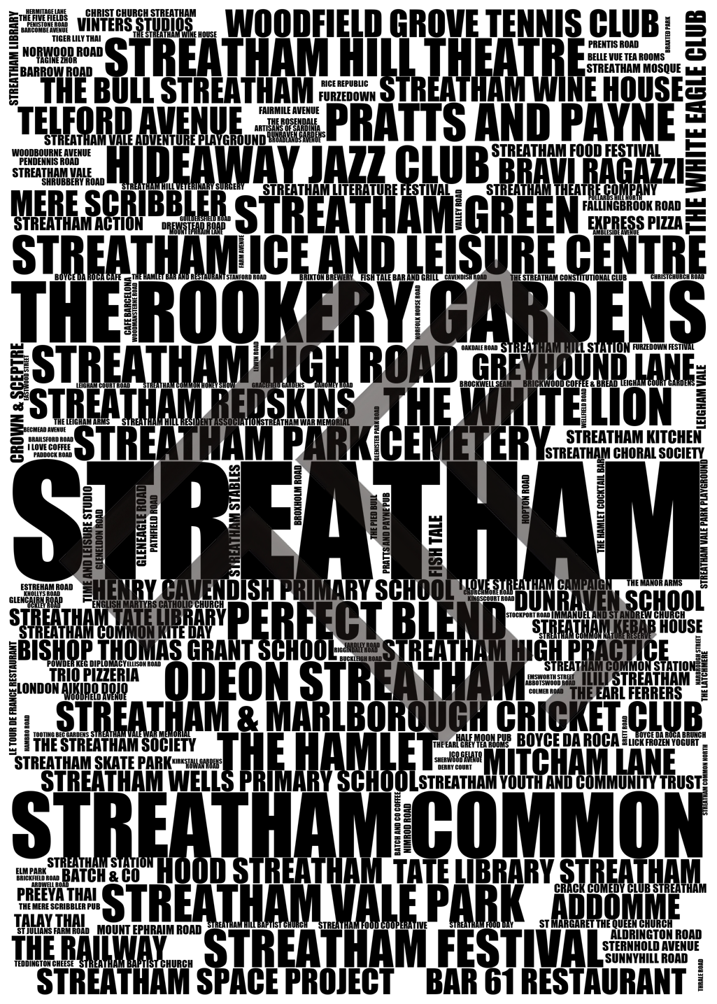 Streatham - Premium Typographic Word Cloud Prints, Posters & Gifts