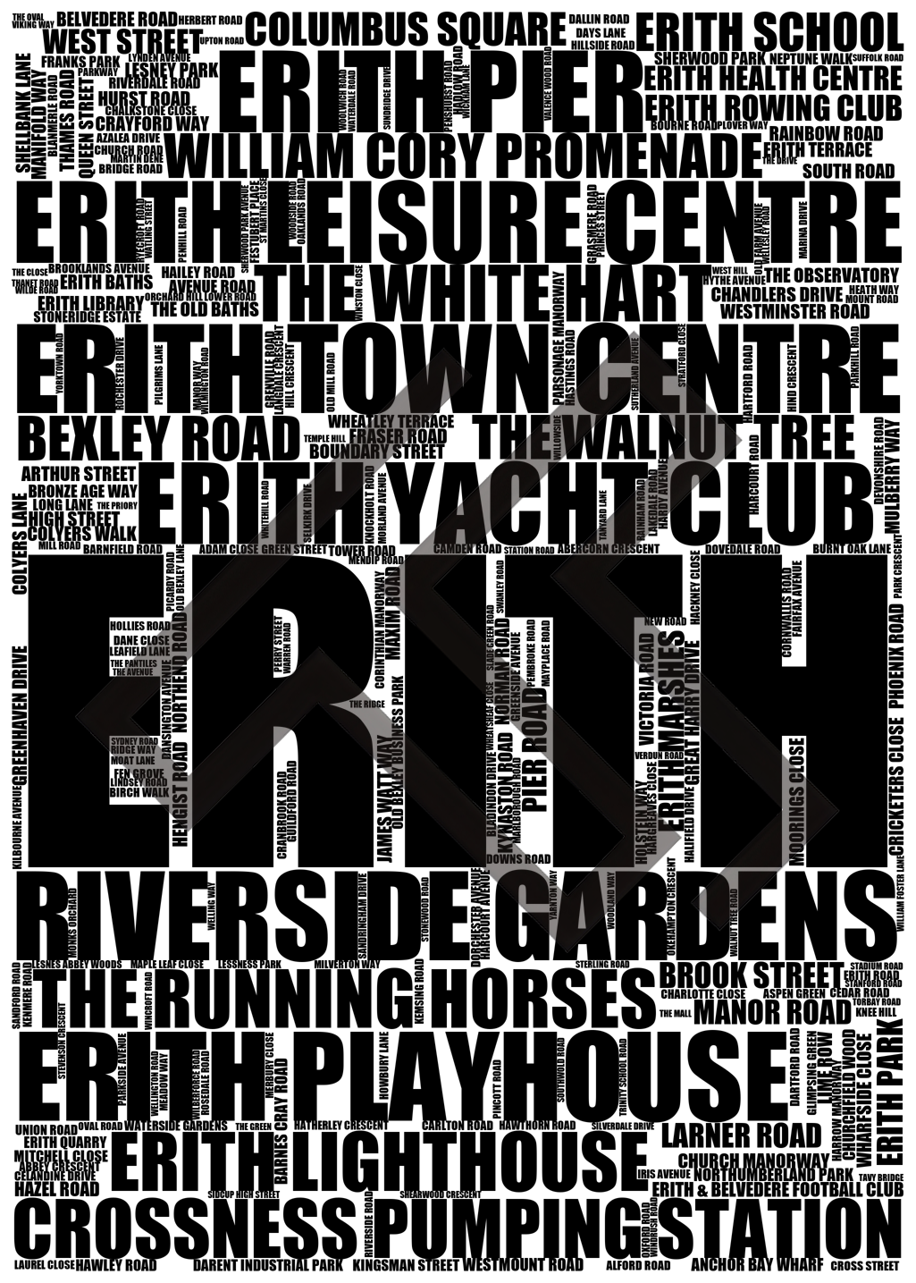 Erith - Premium Typographic Word Cloud Prints, Posters & Gifts