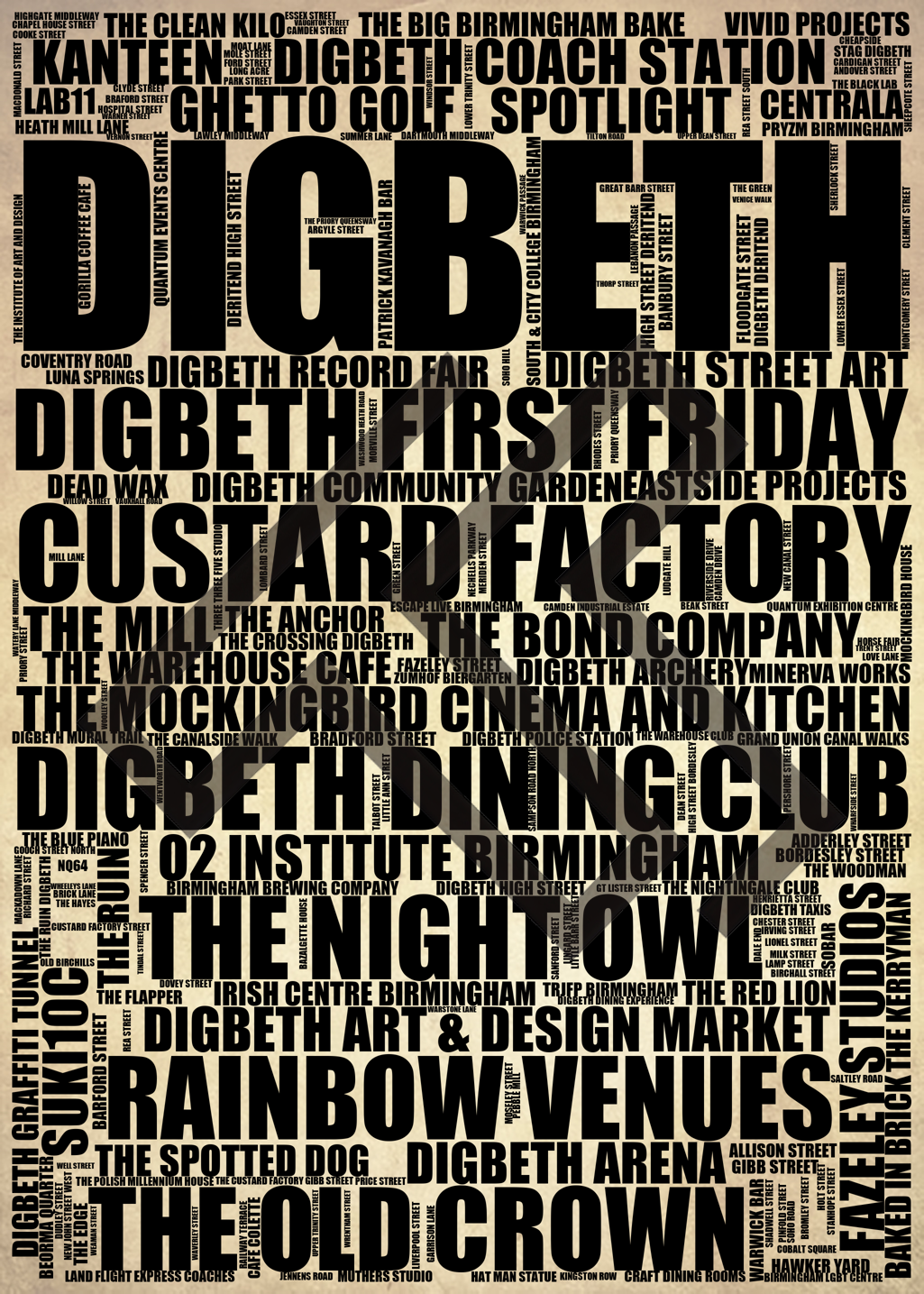 Digbeth - Premium Typographic Word Cloud Prints, Posters & Gifts