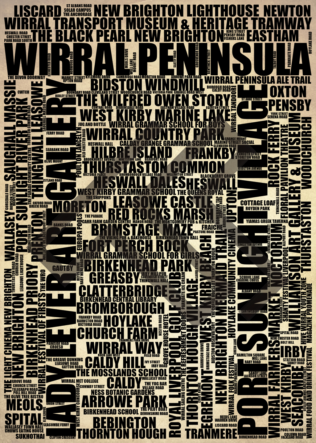 Wirral Peninsula - Premium Typographic Word Cloud Prints, Posters & Gifts