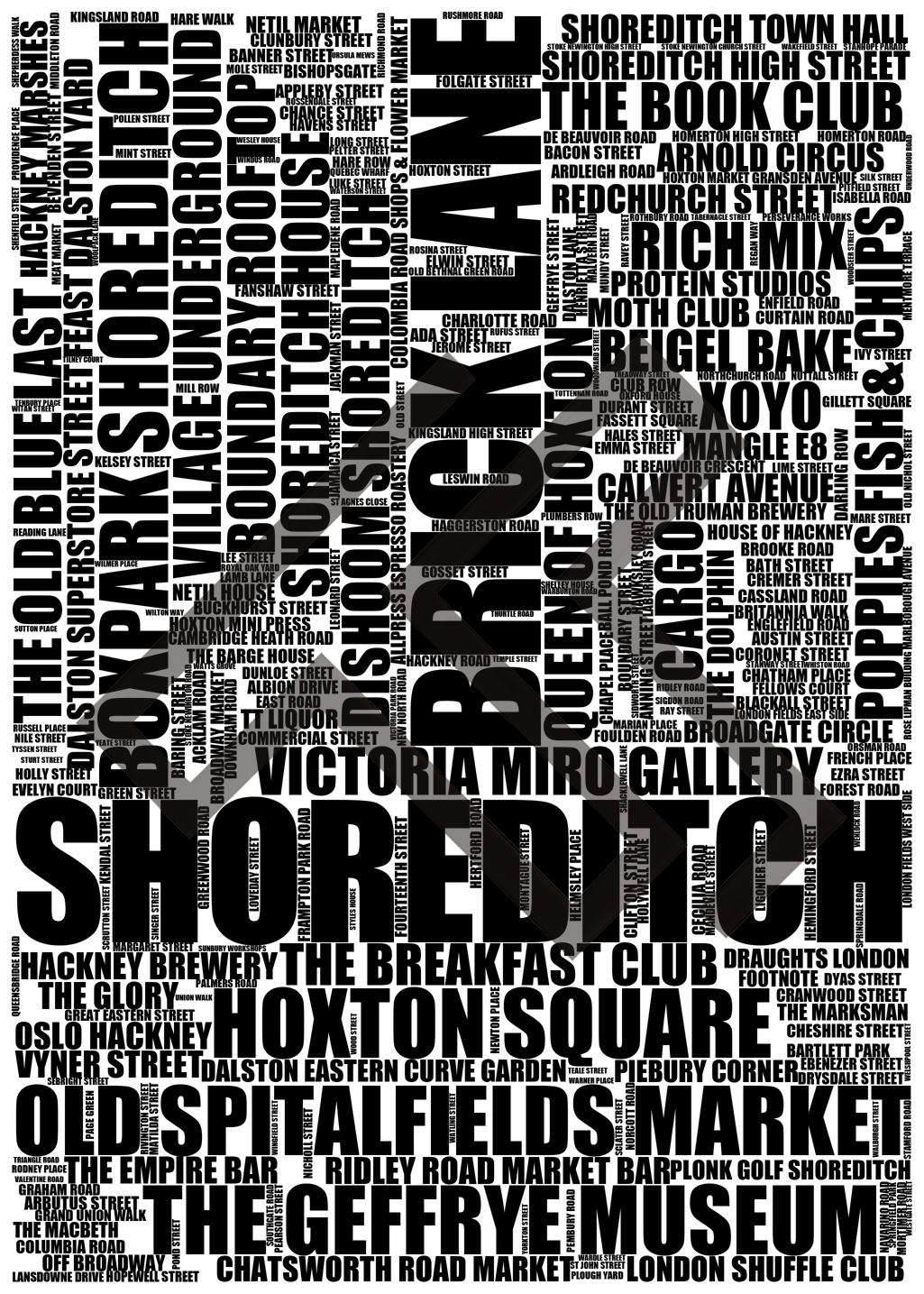 Shoreditch - Premium Typographic Word Cloud Prints, Posters & Gifts