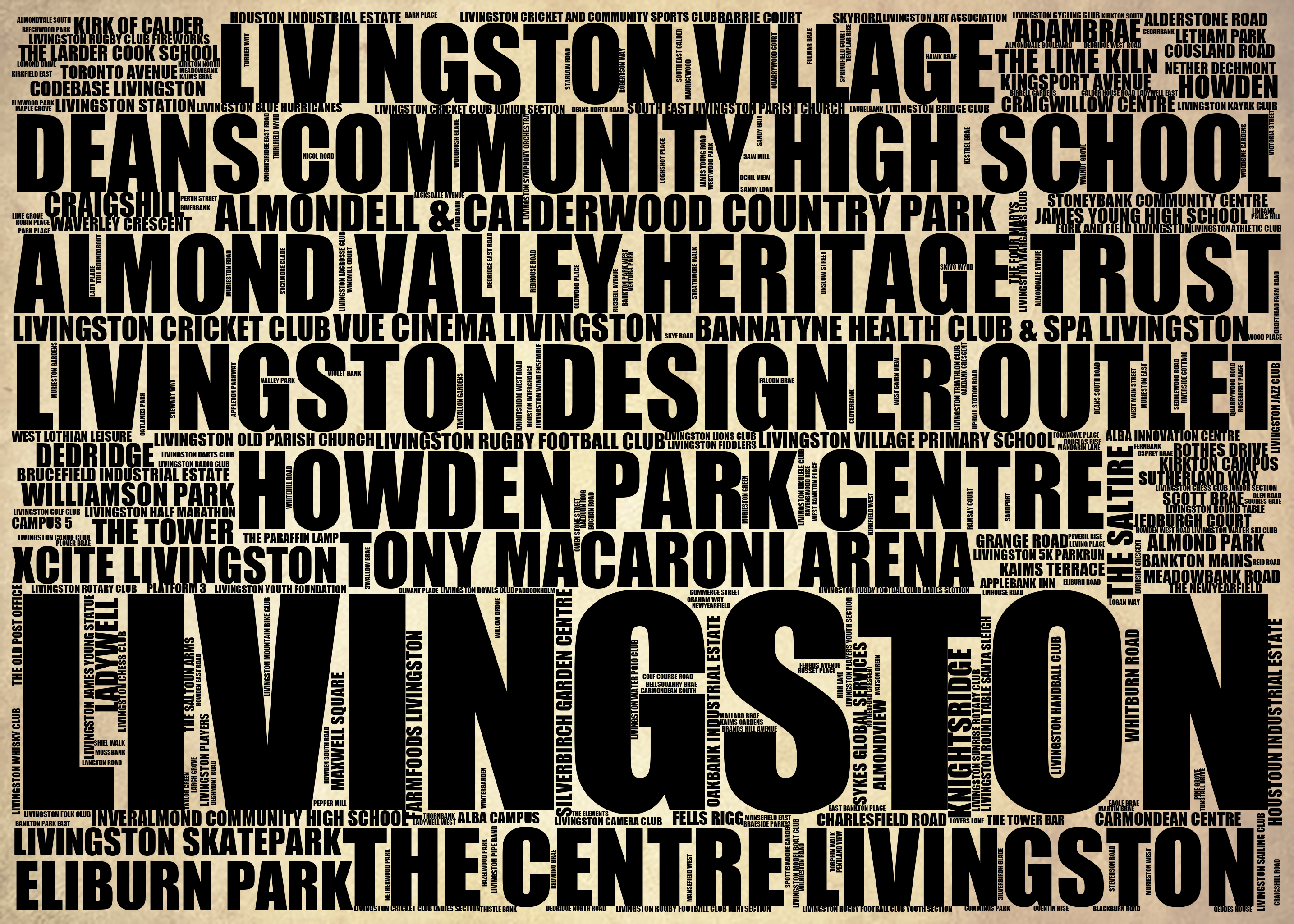 Livingston - Premium Typographic Word Cloud Prints, Posters & Gifts