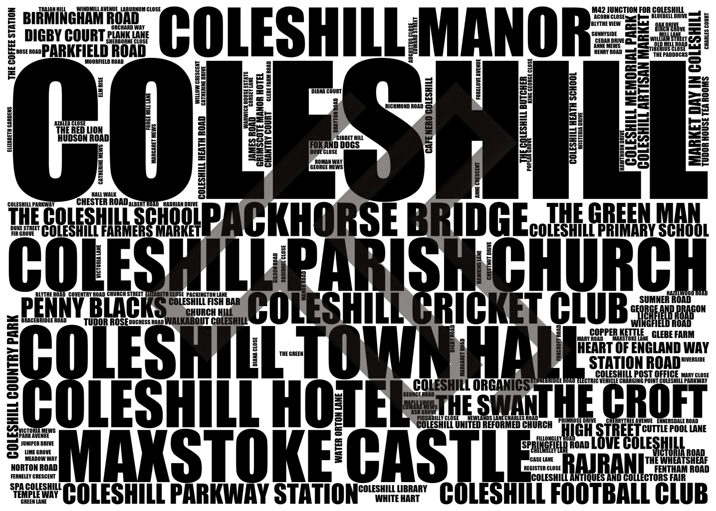 Coleshill - Premium Typographic Word Cloud Prints, Posters & Gifts