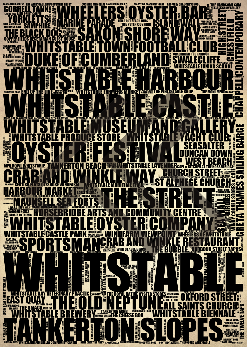 Whitstable - Premium Typographic Word Cloud Prints, Posters & Gifts