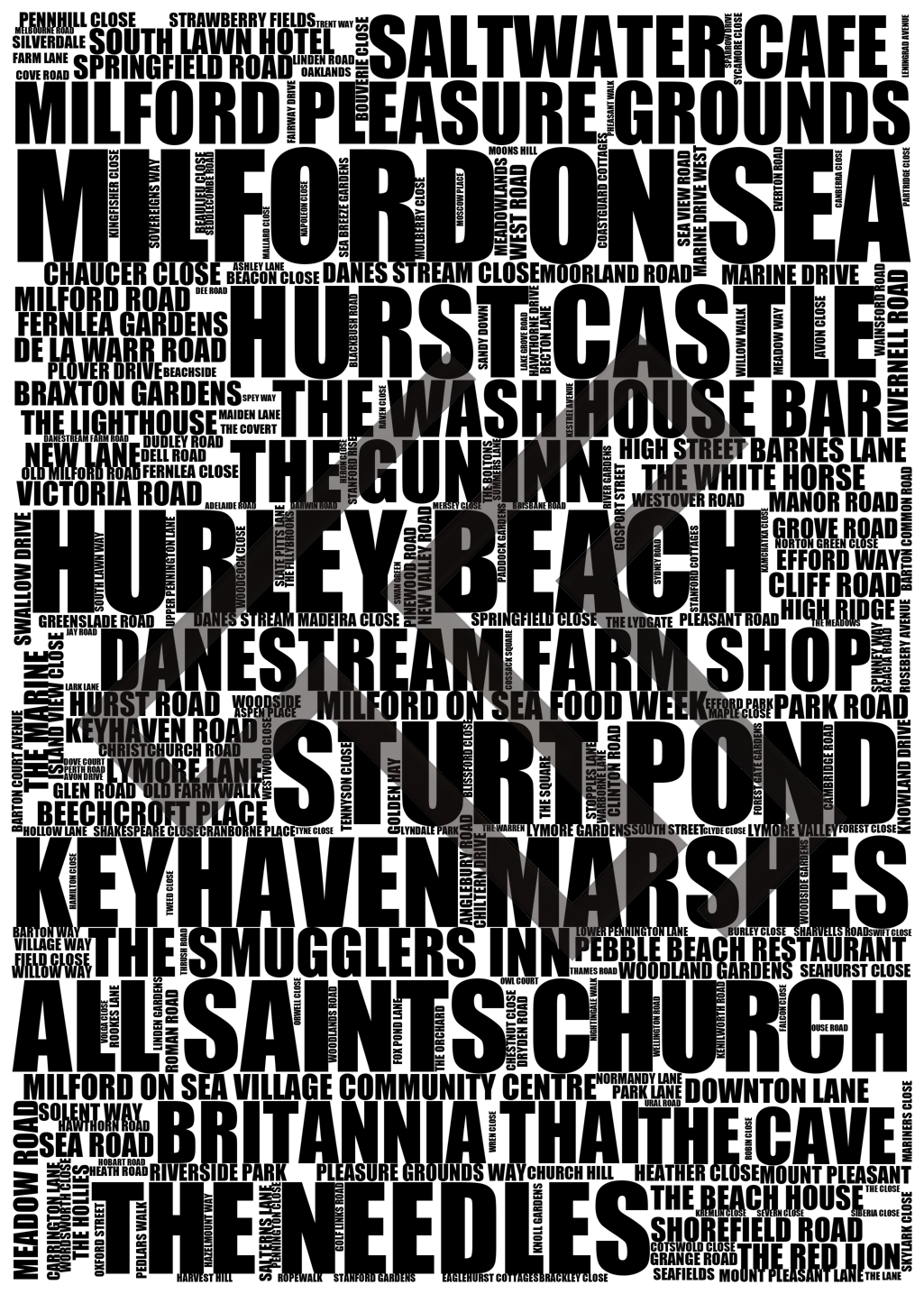 Milford on Sea - Premium Typographic Word Cloud Prints, Posters & Gifts
