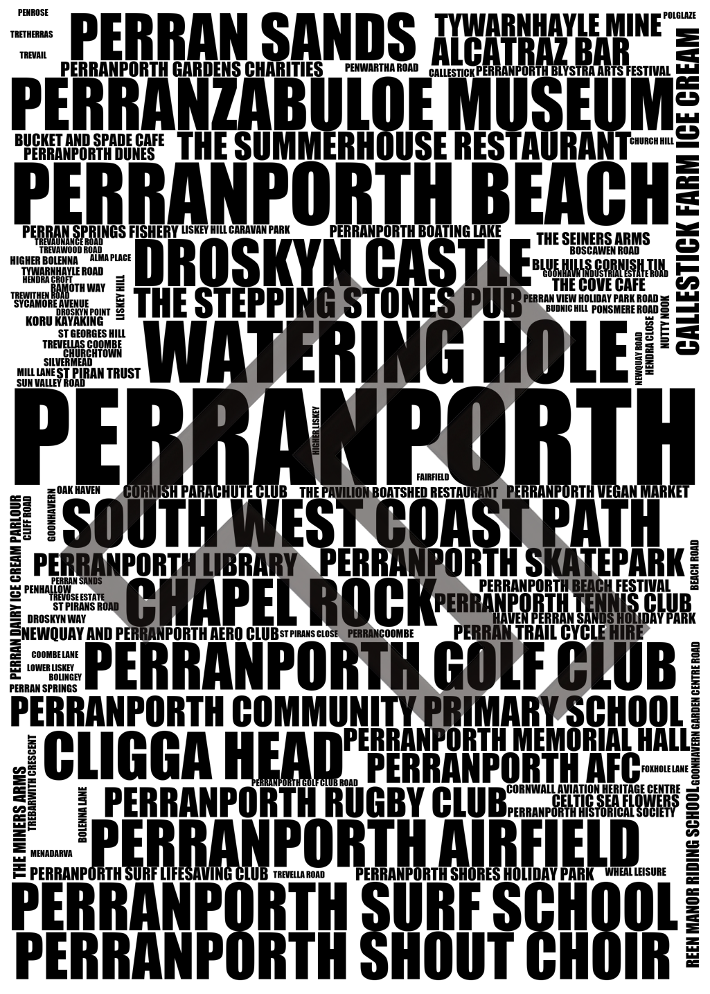 Perranporth - Premium Typographic Word Cloud Prints, Posters & Gifts