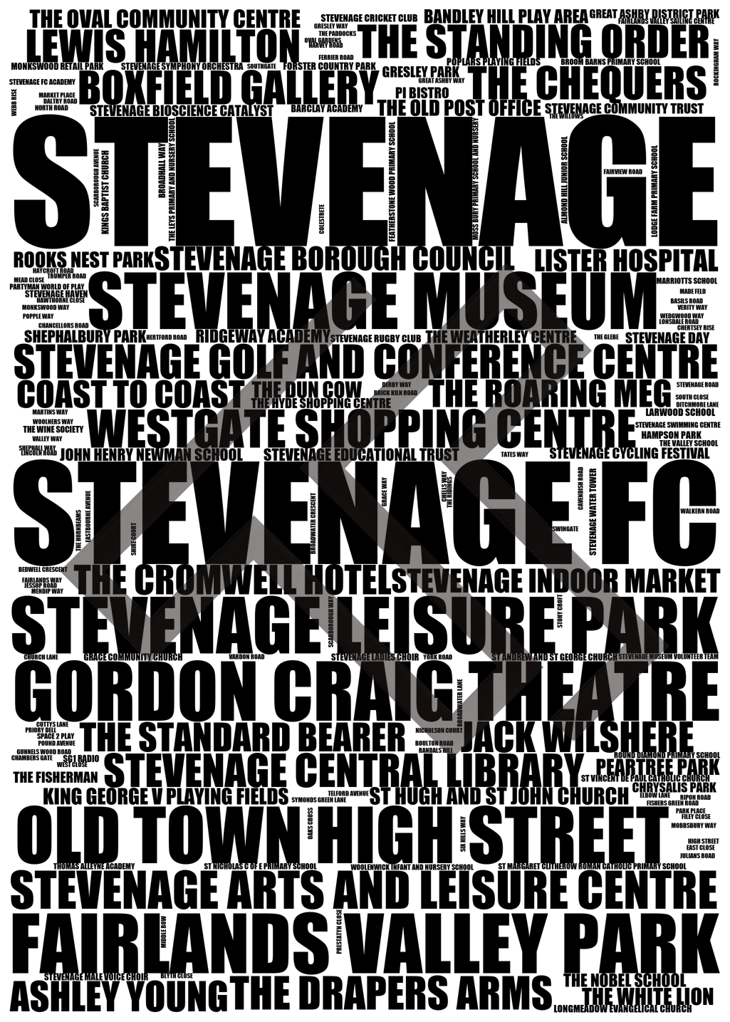 Stevenage - Premium Typographic Word Cloud Prints, Posters & Gifts