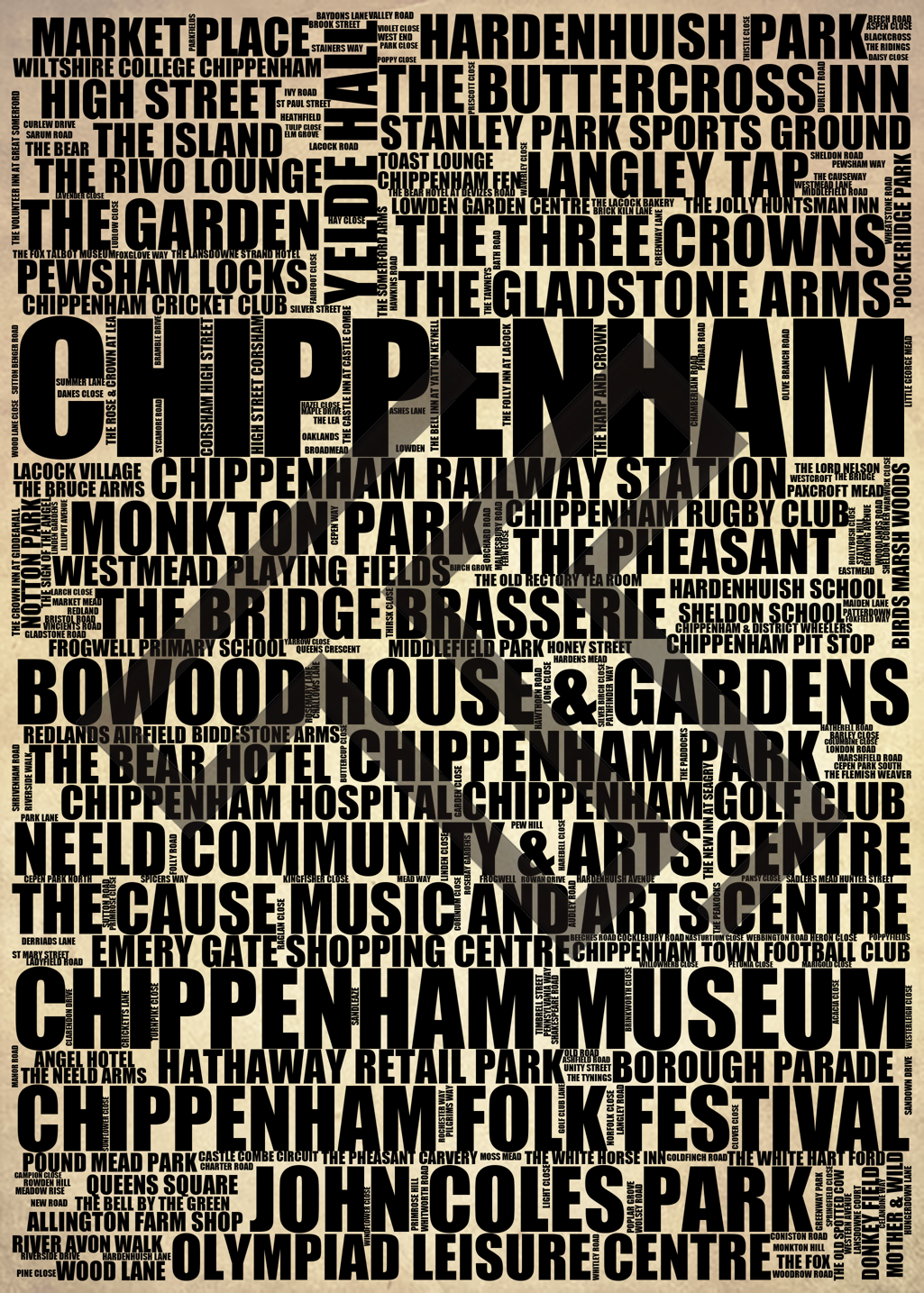 Chippenham - Premium Typographic Word Cloud Prints, Posters & Gifts