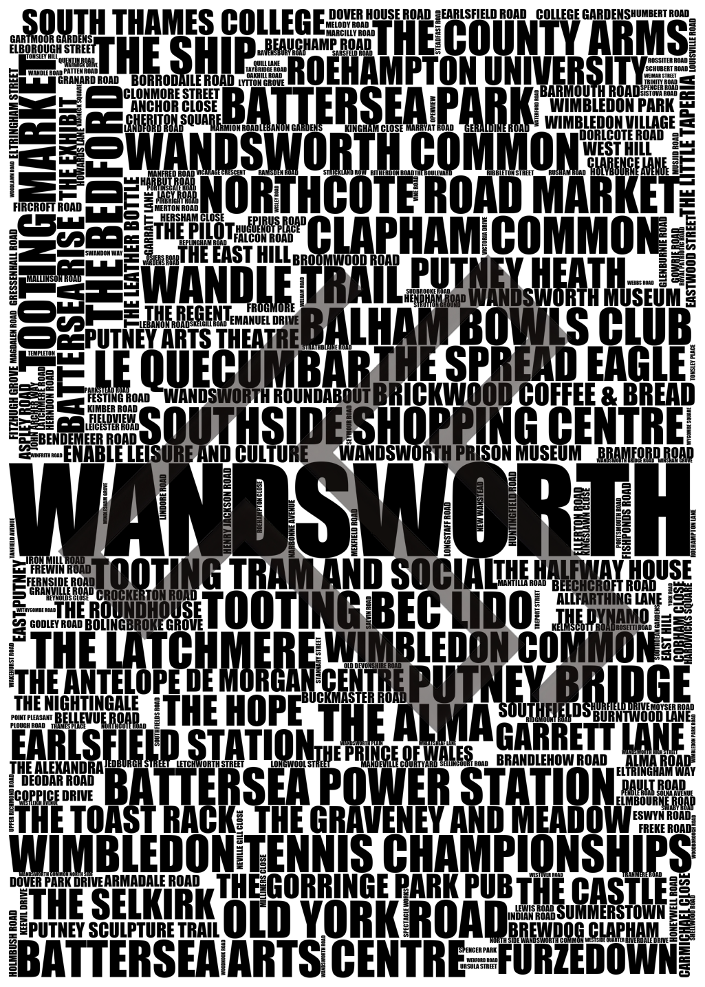 Wandsworth - Premium Typographic Word Cloud Prints, Posters & Gifts