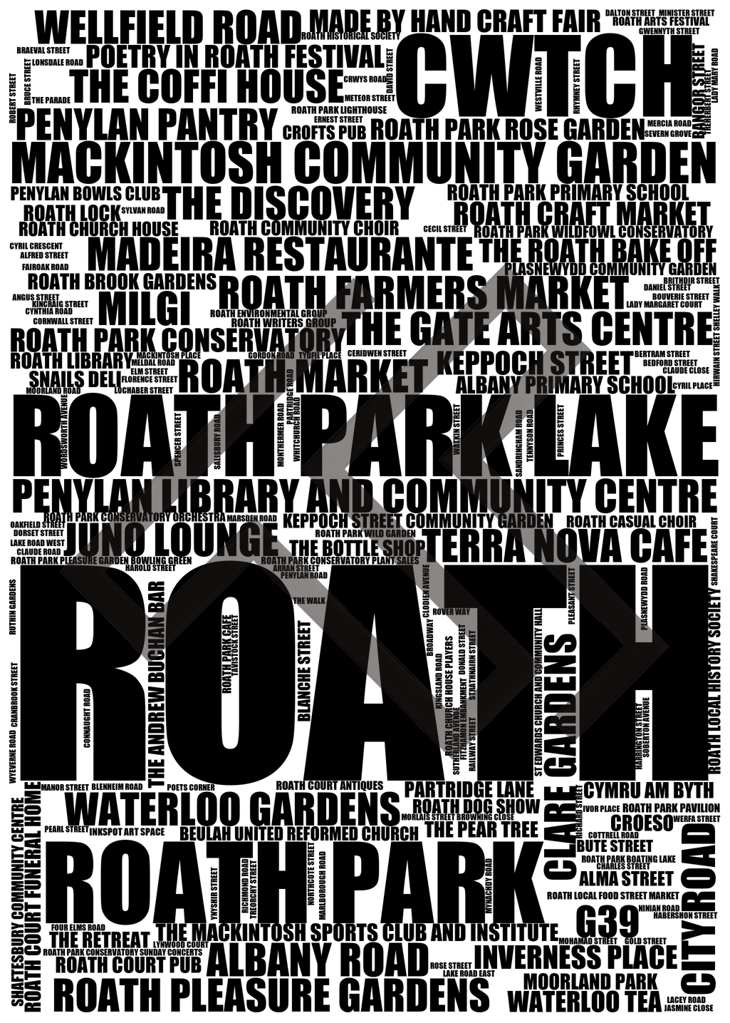 Roath - Premium Typographic Word Cloud Prints, Posters & Gifts