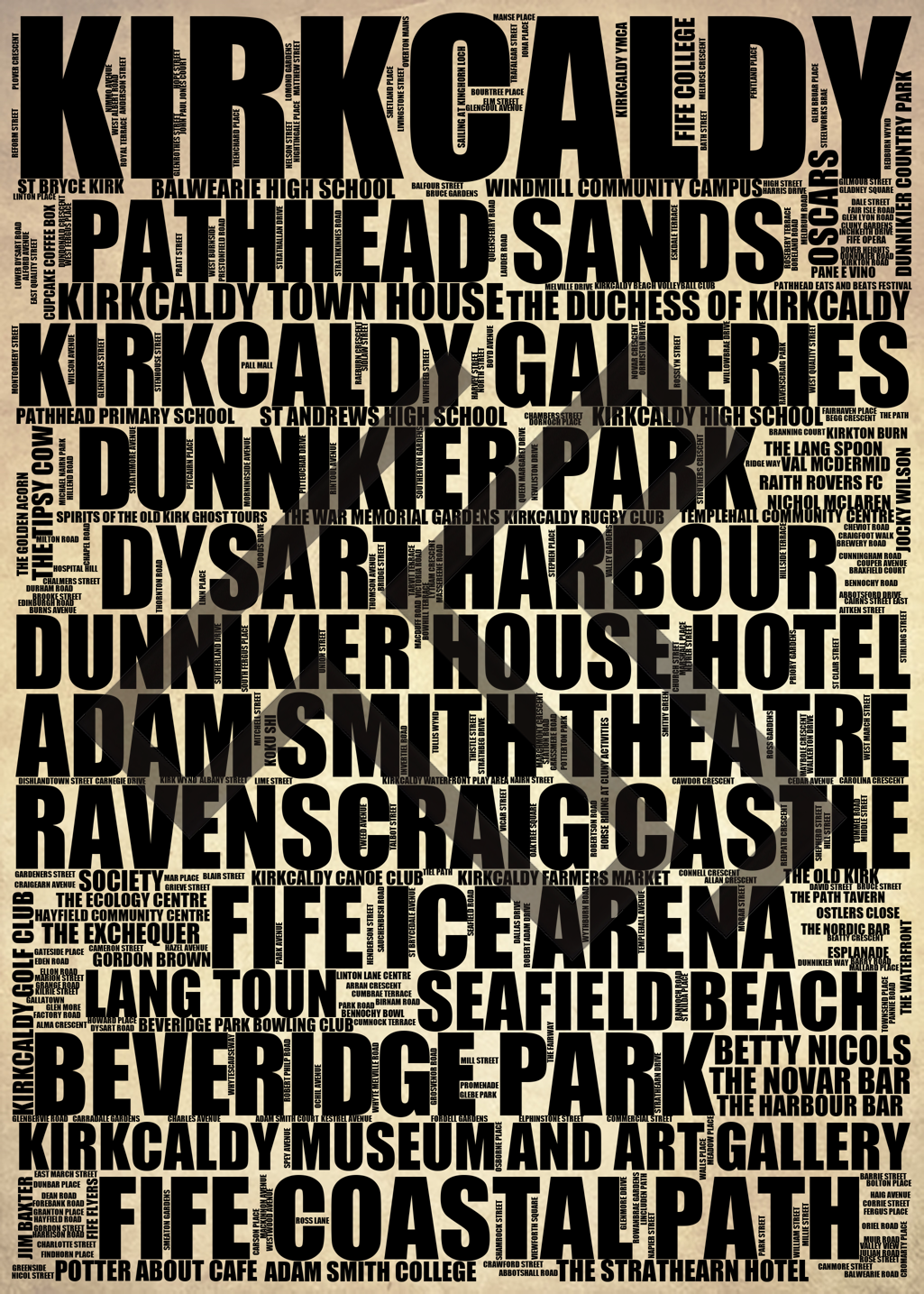Kirkcaldy - Premium Typographic Word Cloud Prints, Posters & Gifts