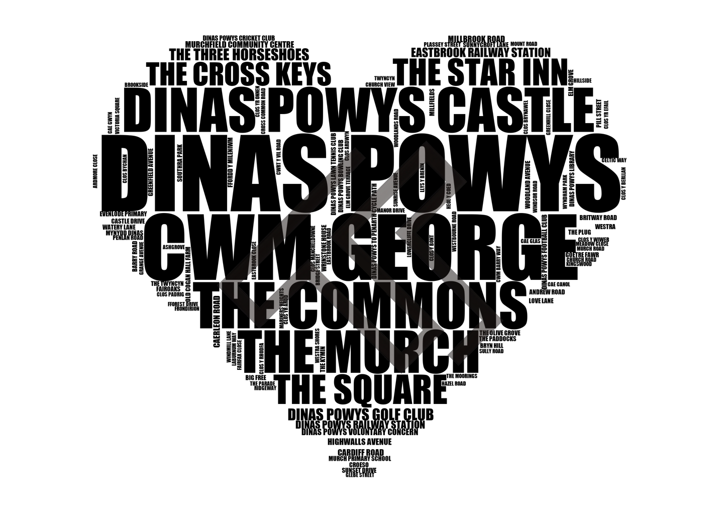 Dinas Powys - Premium Typographic Word Cloud Prints, Posters & Gifts