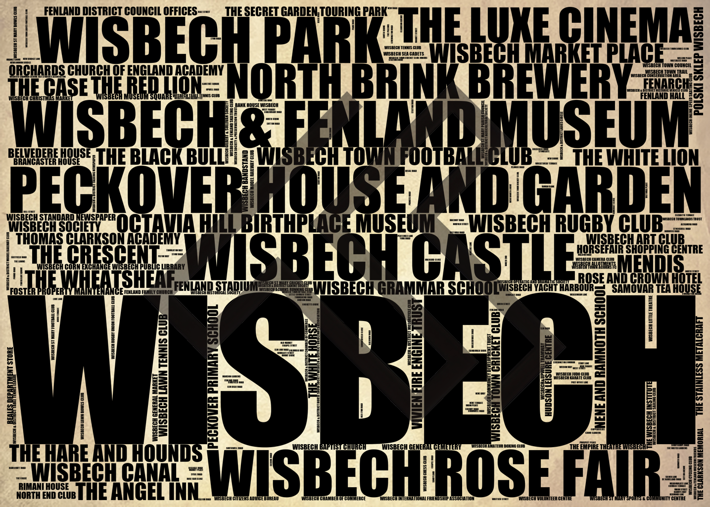 Wisbech - Premium Typographic Word Cloud Prints, Posters & Gifts