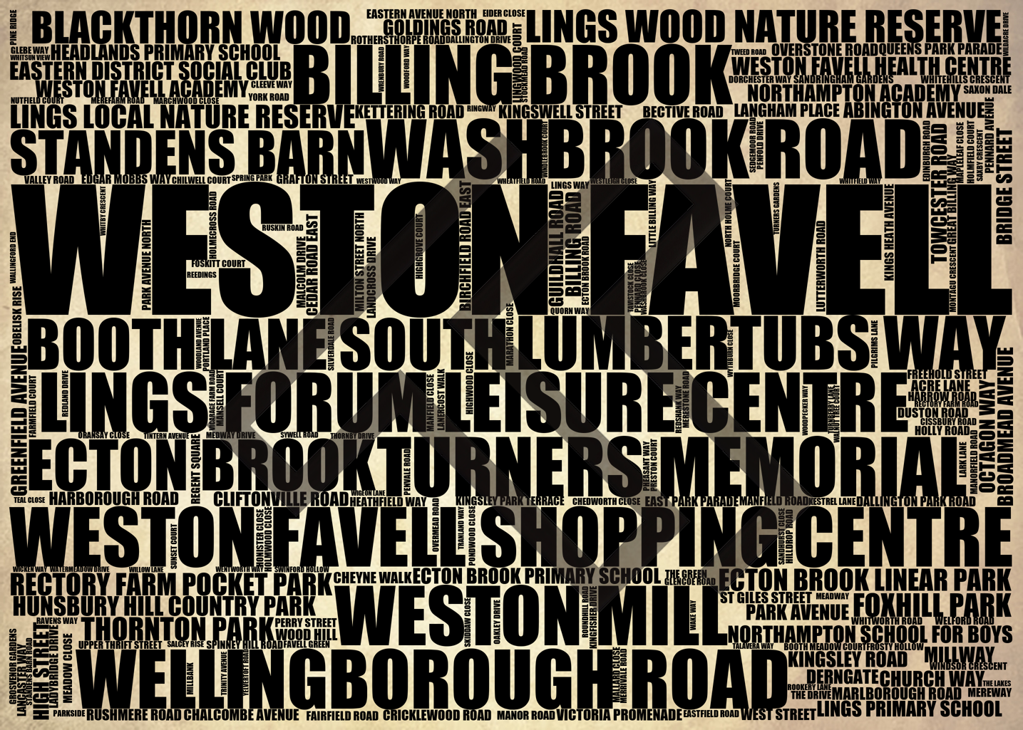 Weston Favell - Premium Typographic Word Cloud Prints, Posters & Gifts