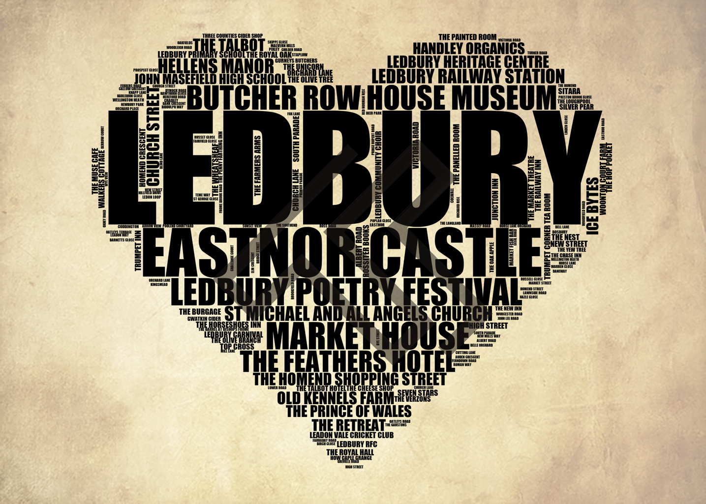 Ledbury - Premium Typographic Word Cloud Prints, Posters & Gifts