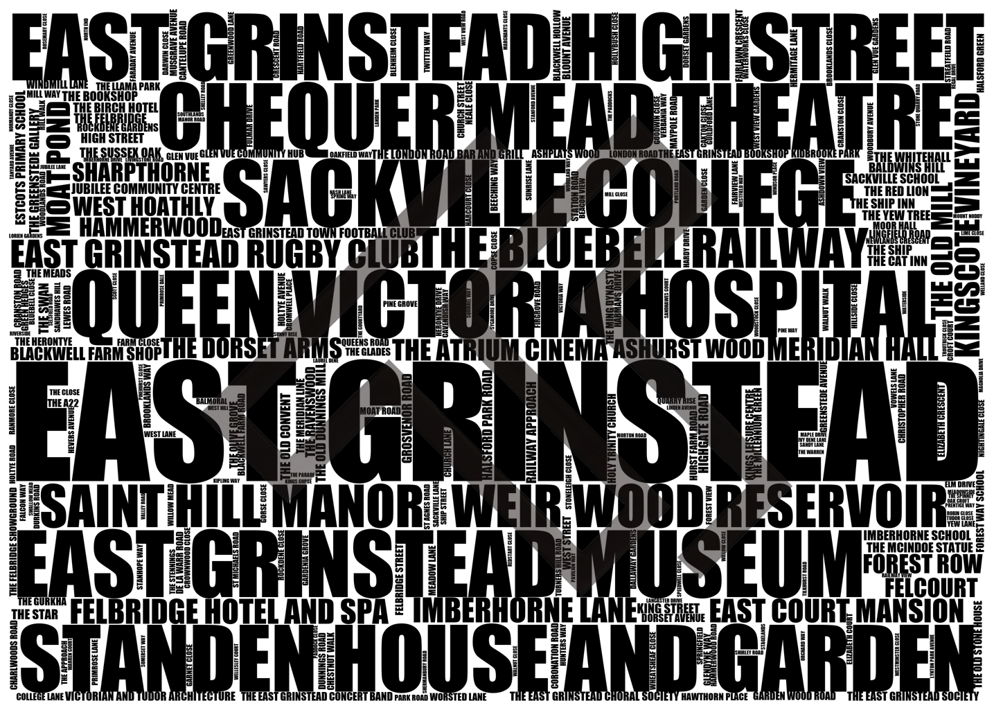 East Grinstead - Premium Typographic Word Cloud Prints, Posters & Gifts