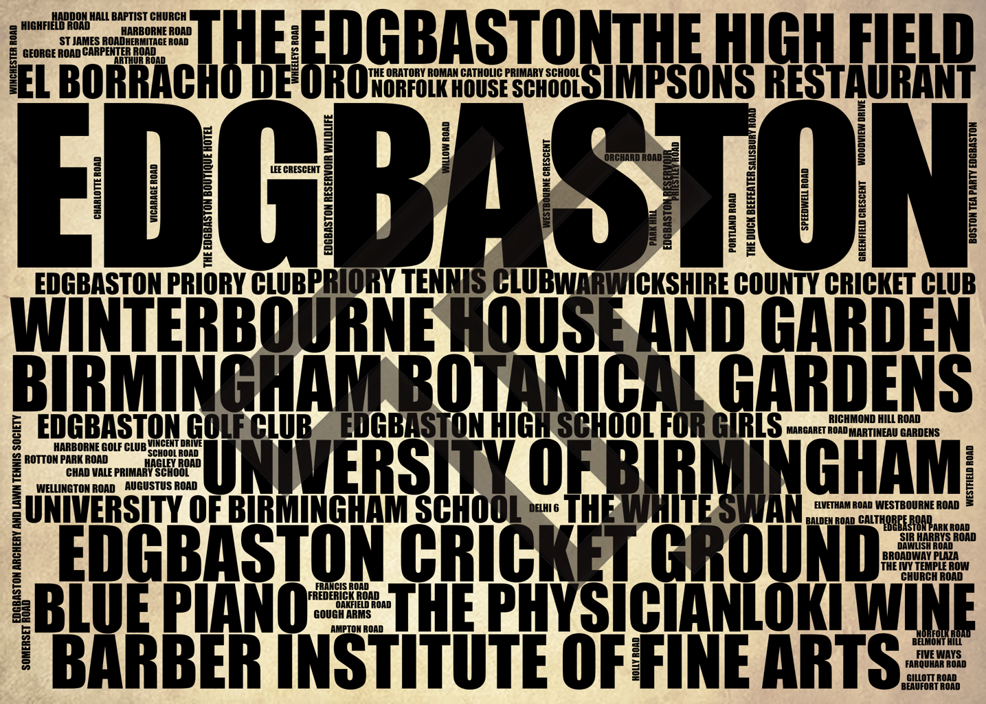 Edgbaston - Premium Typographic Word Cloud Prints, Posters & Gifts