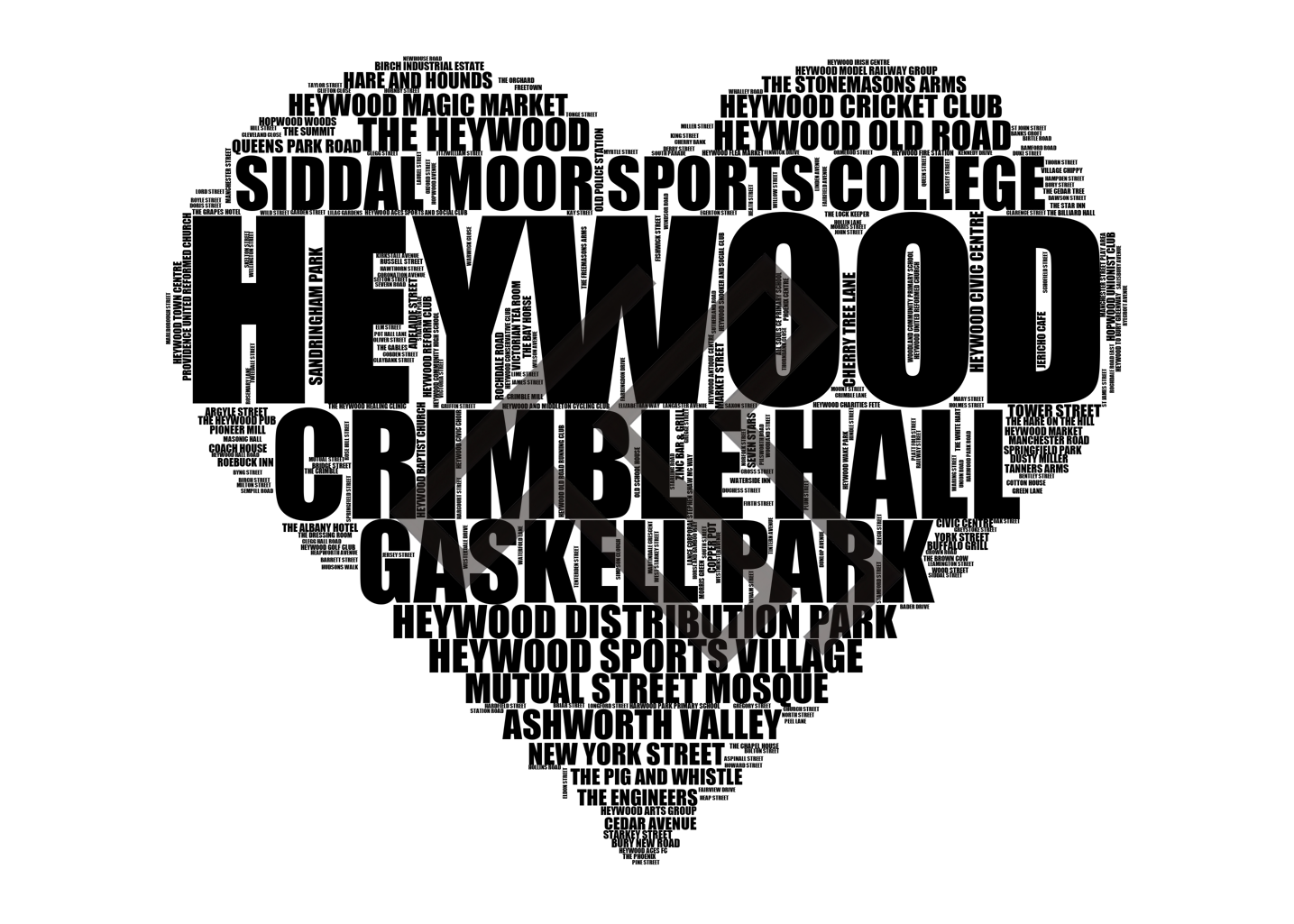 Heywood - Premium Typographic Word Cloud Prints, Posters & Gifts